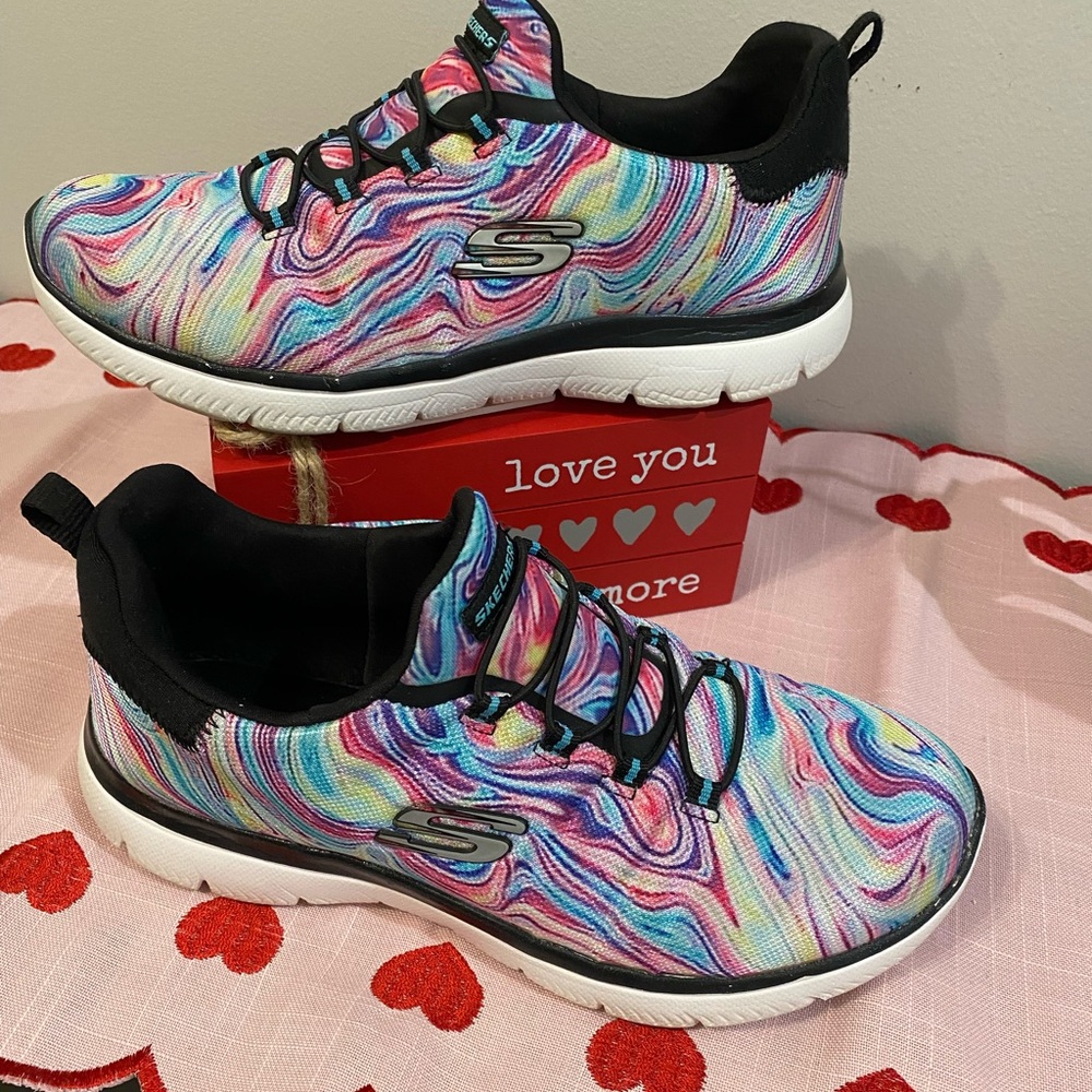 Skechers Women's Swirl Pattern Sneakers - Black, Blue, Pink